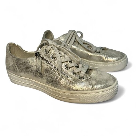 Paul Green Gold/Silver Metallic Tamara Zip Leather Sneakers - UK 5.5, US 8 - Picture 3 of 13